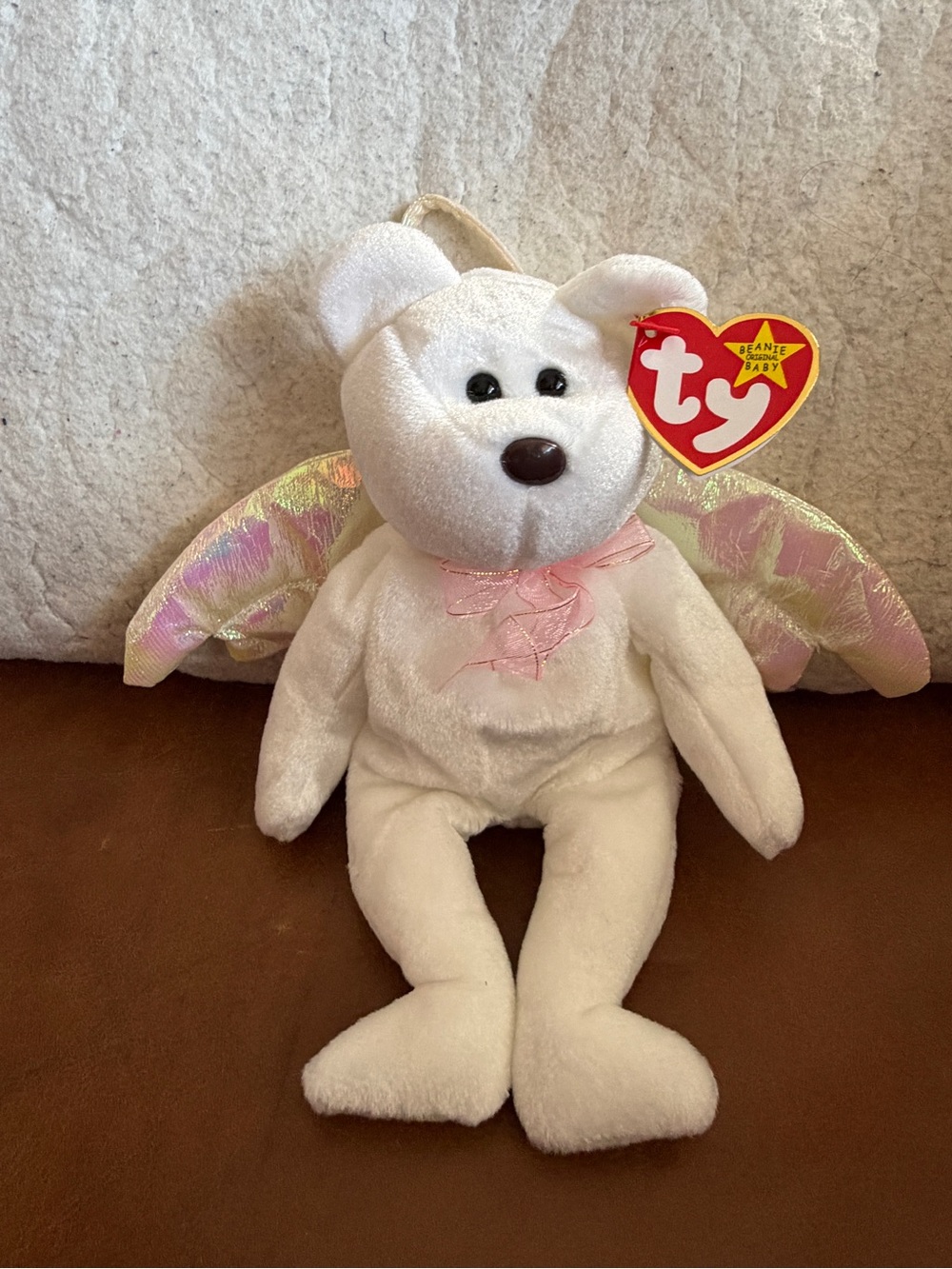 Ty NWT Halo White Angel Bear with Iridescent Pink Wings